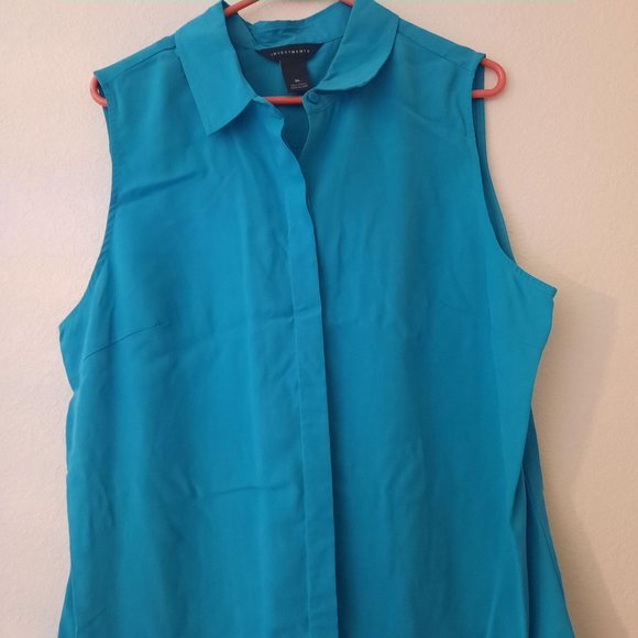 Blue Sleeveless Button Blouse  *BOGO* - Picture 1 of 6